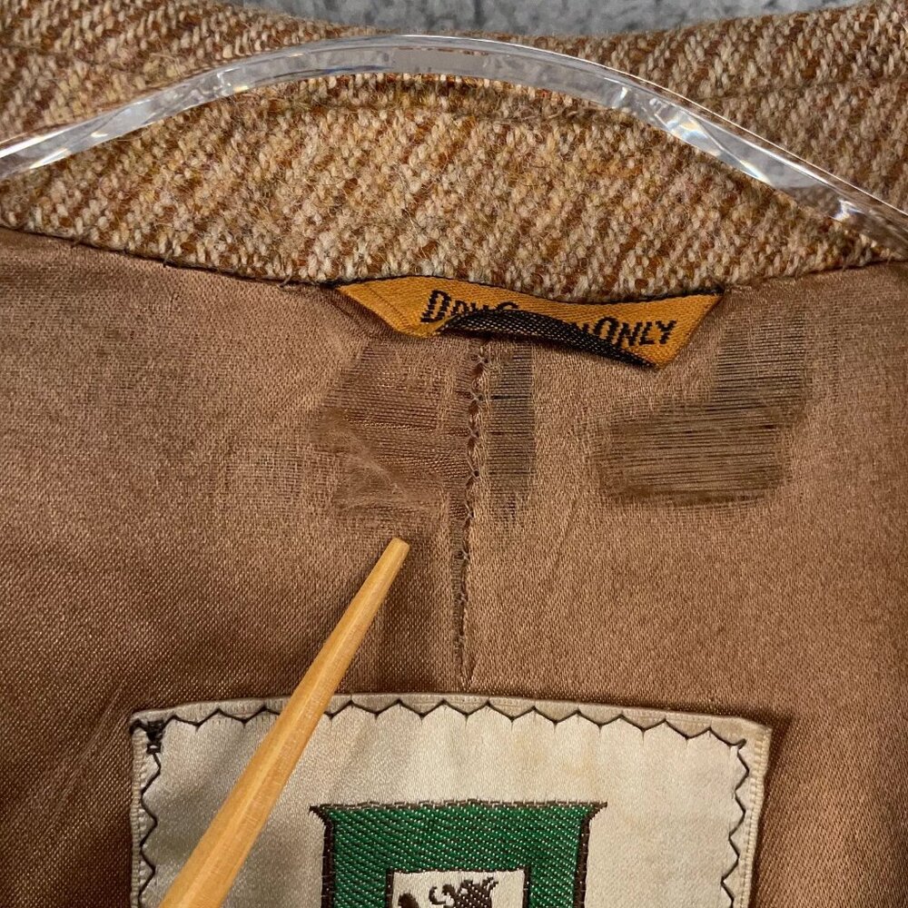 Vintage Grenadier Mens 40 Wool Tweed Single Breasted Over Coat Tan Brown Mad Men - Picture 10 of 16